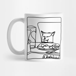 Half Memes Woman Yelling at Cat Black Line Doodle Mug